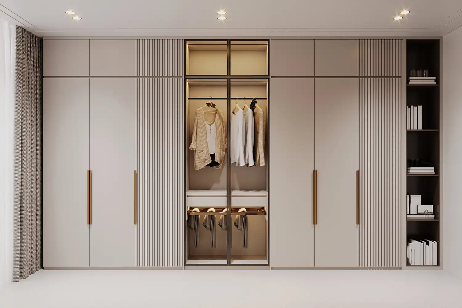 Design Einbauschrank mit beleuchtetem Mittelteil